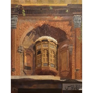 S. M. Fawad, Bansi Mandir, Anarkali, Lahore, 40 x 52 Inch, Oil on Canvas, Realistic Painting, AC-SMF-229